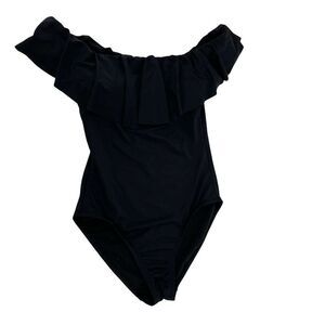 Black Off The Shoulder Ruffle One Piece Swimsuit Francescas Womens Size Small